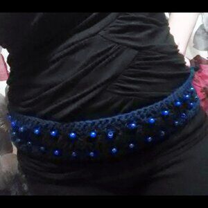navy blue crochet beaded belt hippie boho belt tie belt
